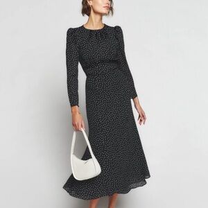 NWT Reformation Black and White Polka Dot Lysander Long Sleeve Dress Size 4